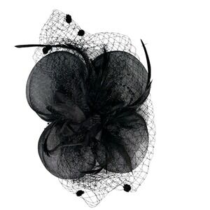 Black Feather Flower Net Veil Fascinator Hat Clip‎ Hair Accessory